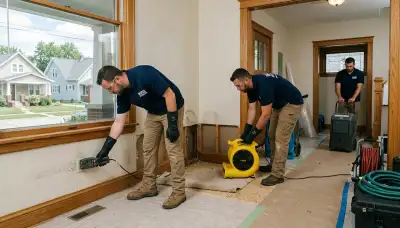 Water damage restoration team in Rockford, IL inspecting a flooded property for cleanup and repairs