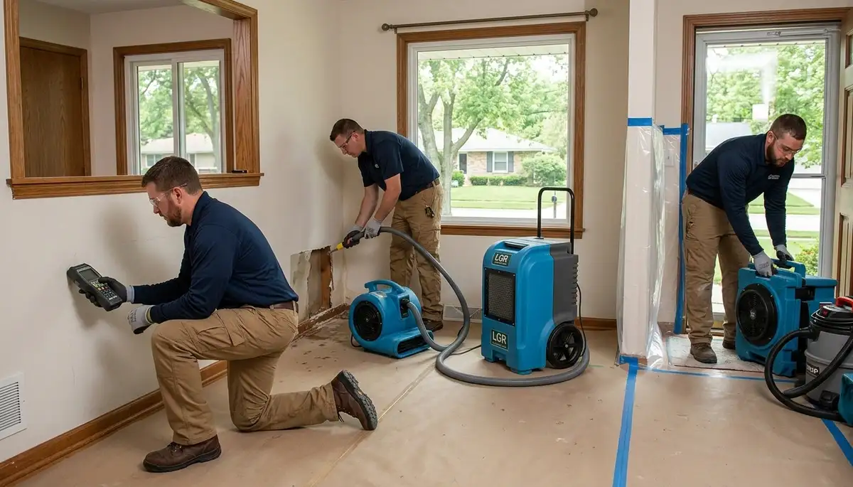 Water damage restoration team in Rockford, IL assessing flood cleanup and drying services