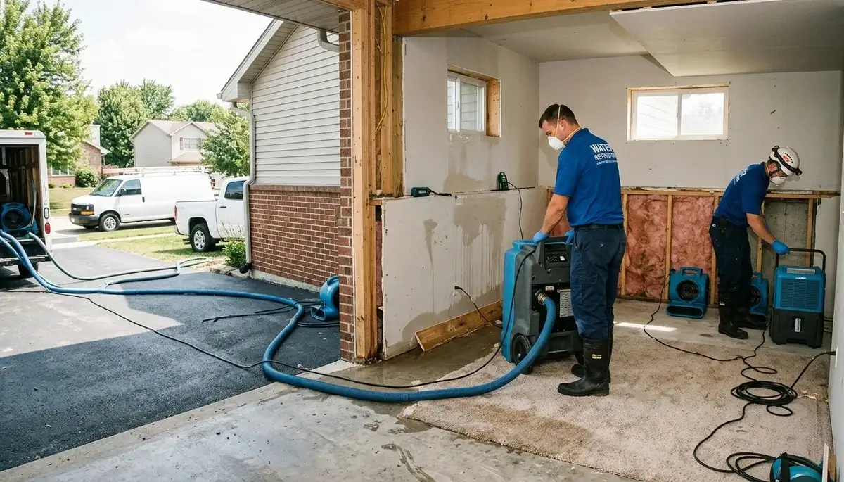 Water damage restoration team serving Rockford, IL with professional cleanup and drying equipment