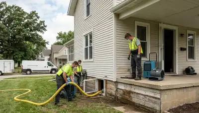 Water damage restoration team in Rockford, IL inspecting a flooded property for cleanup and repairs